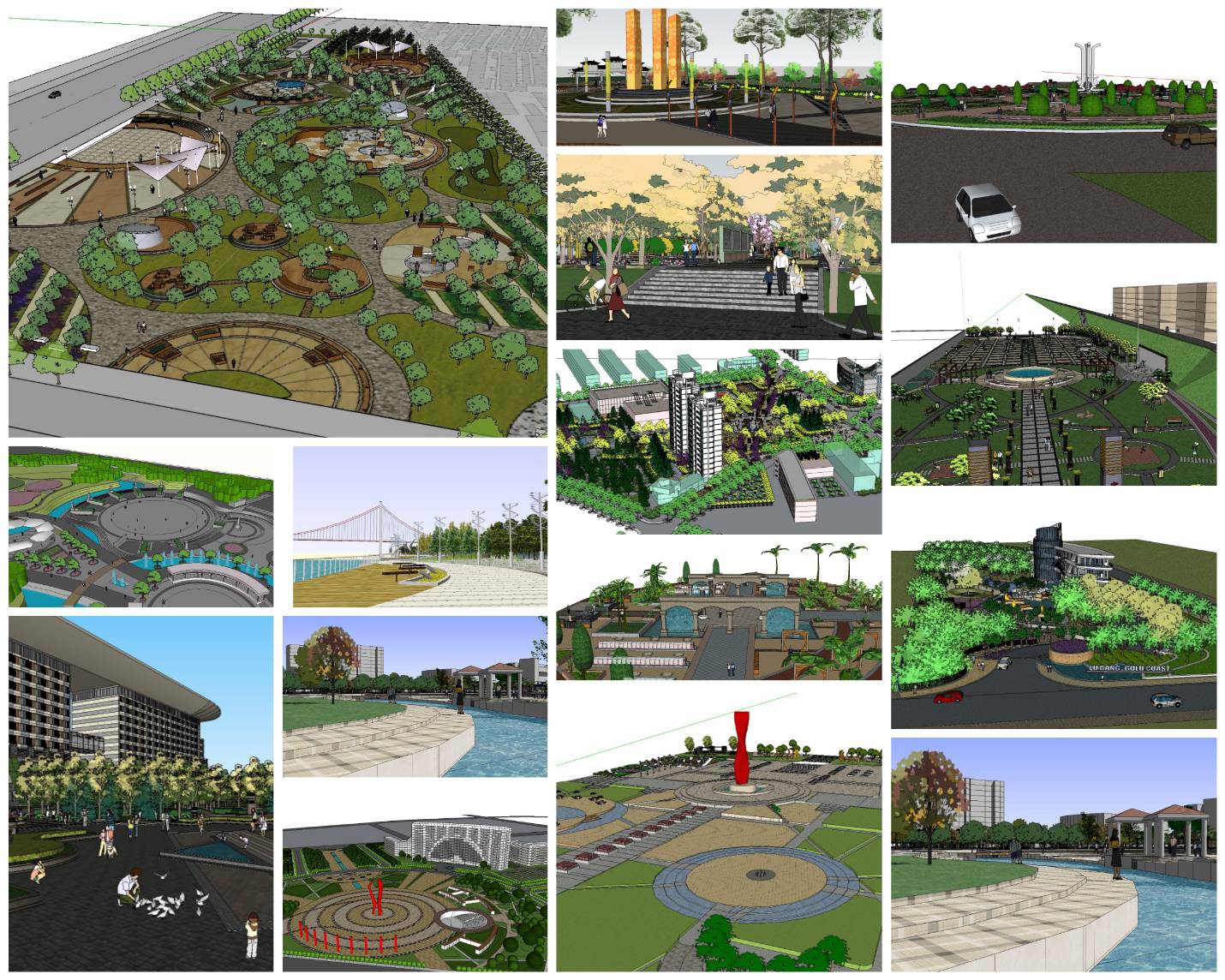 💎【Sketchup Architecture 3D Projects】15 Types of Plaza Landscape Sketchup 3D Models V2