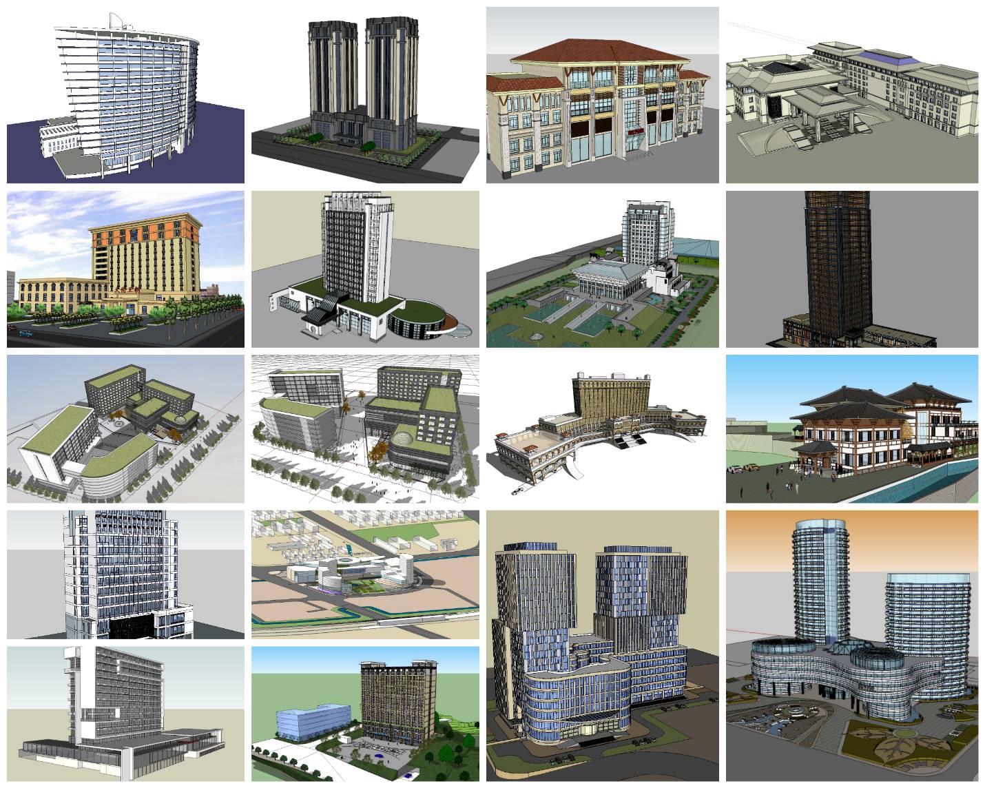 💎【Sketchup Architecture 3D Projects】20 Types of Hotel Sketchup 3D Models