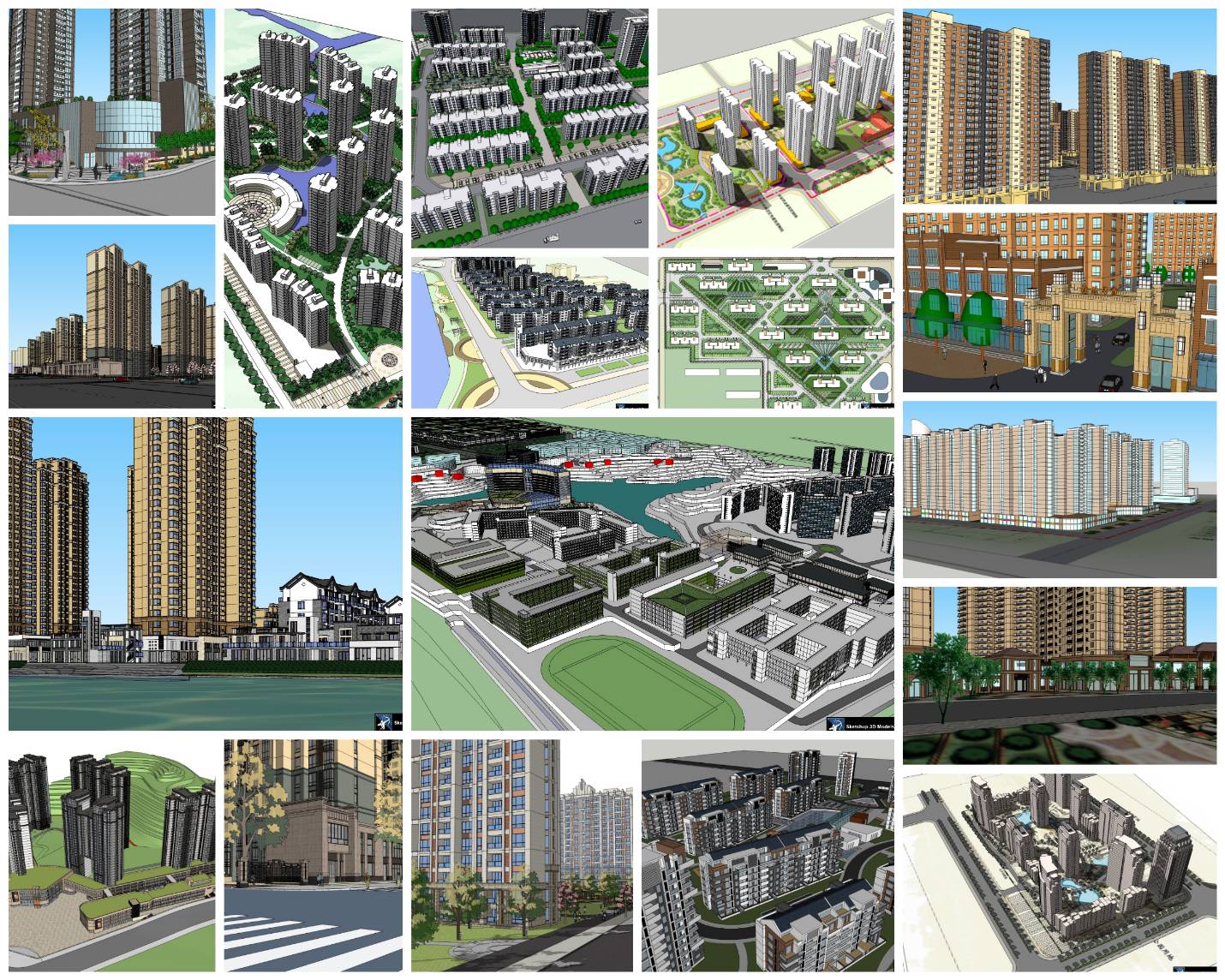 💎【Sketchup Architecture 3D Projects】20 Types of Residential Building Sketchup 3D Models V5