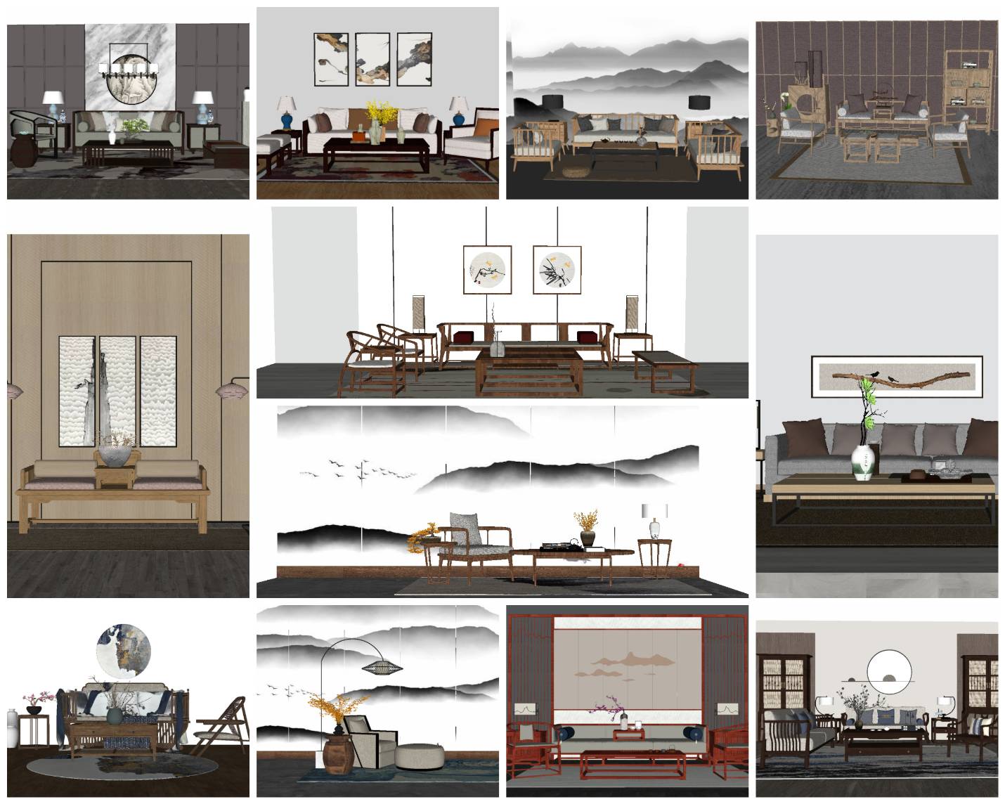 💎【Sketchup Architecture 3D Projects】12 Types of Chinese sofa Sketchup 3D Models