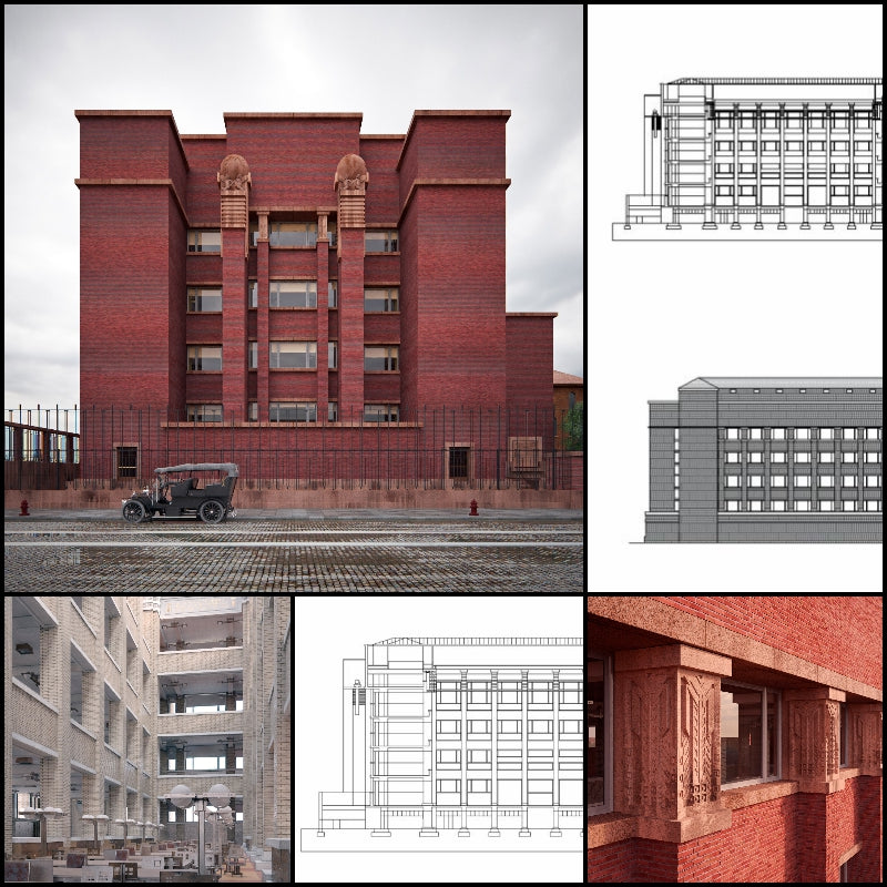 【Famous Architecture Project】Larkin building-in 1903 by Frank Lloyd Wright-CAD Drawings