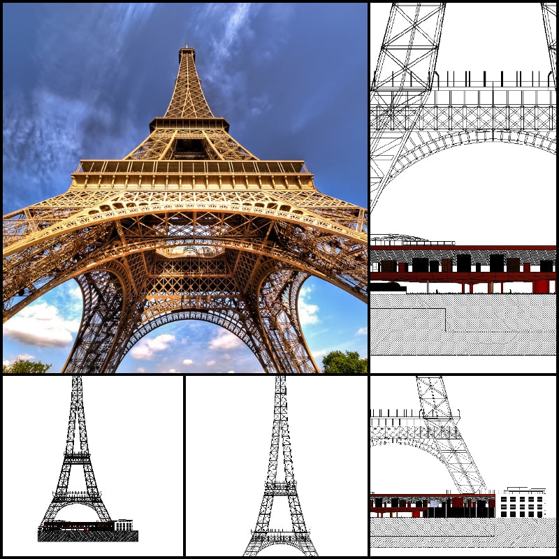 【Famous Architecture Project】La Tour Eiffel-Architectural CAD Drawings