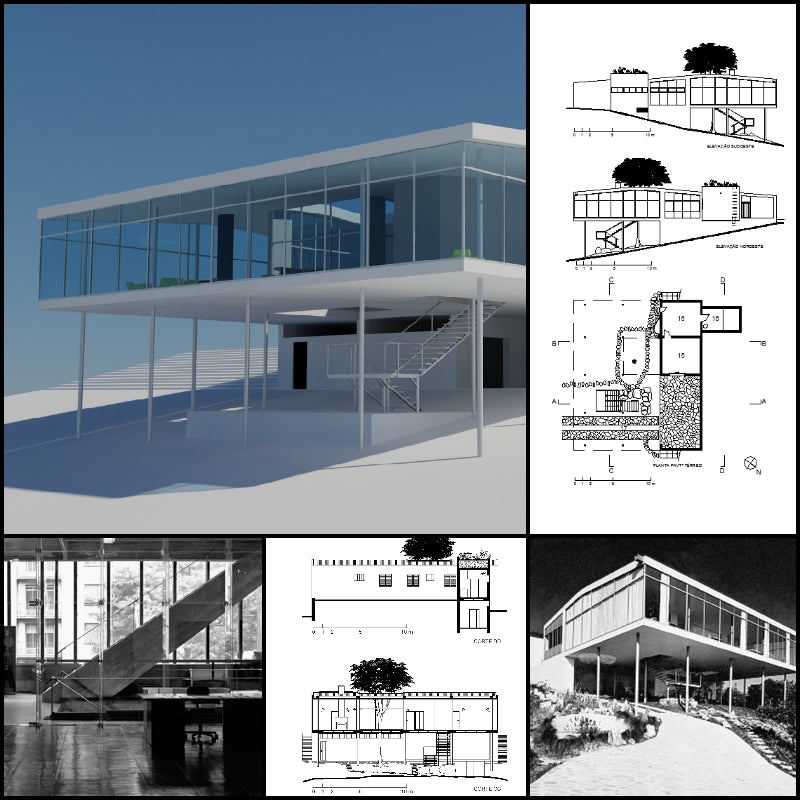 【Famous Architecture Project】Casa de Vidrio - Lina Bo Bardi-Architectural CAD Drawings