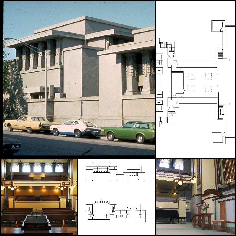 【Famous Architecture Project】Unity Temple-Frank Lloyd Wright-Architectural CAD Drawings