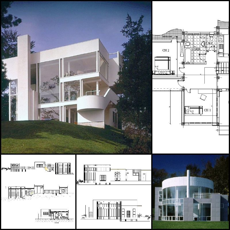 【Famous Architecture Project】Villa inspired from Richard Meier's house-Architectural CAD Drawings