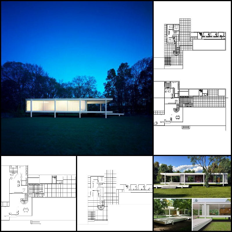 【Famous Architecture Project】Ludwig Mies van der Rohe - Farnsworth House-Architectural CAD Drawings