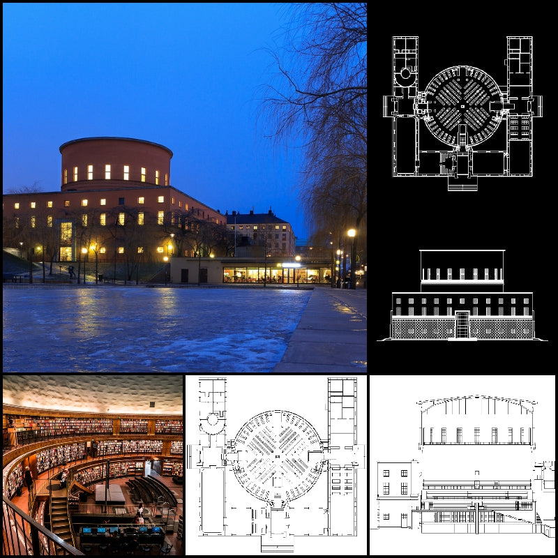 【Famous Architecture Project】Stockholms stadsbibliotek-Gunnar Asplund-Architectural CAD Drawings