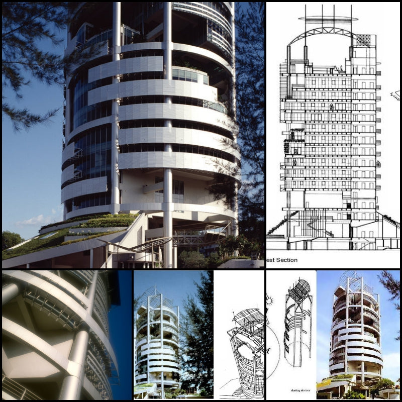【World Famous Architecture CAD Drawings】Mesiniaga Tower-Ken Yeang-Menara Mesiniaga / T. R. Hamzah & Yeang Sdn. Bhd.