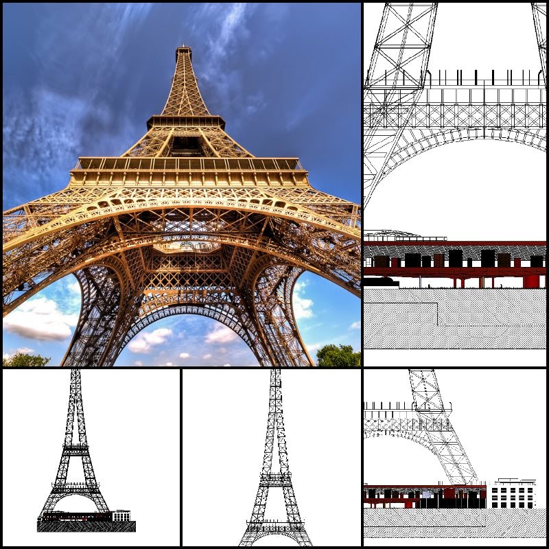 【World Famous Architecture CAD Drawings】La Tour Eiffel-Eiffel Tower-Stephen Sauvestre