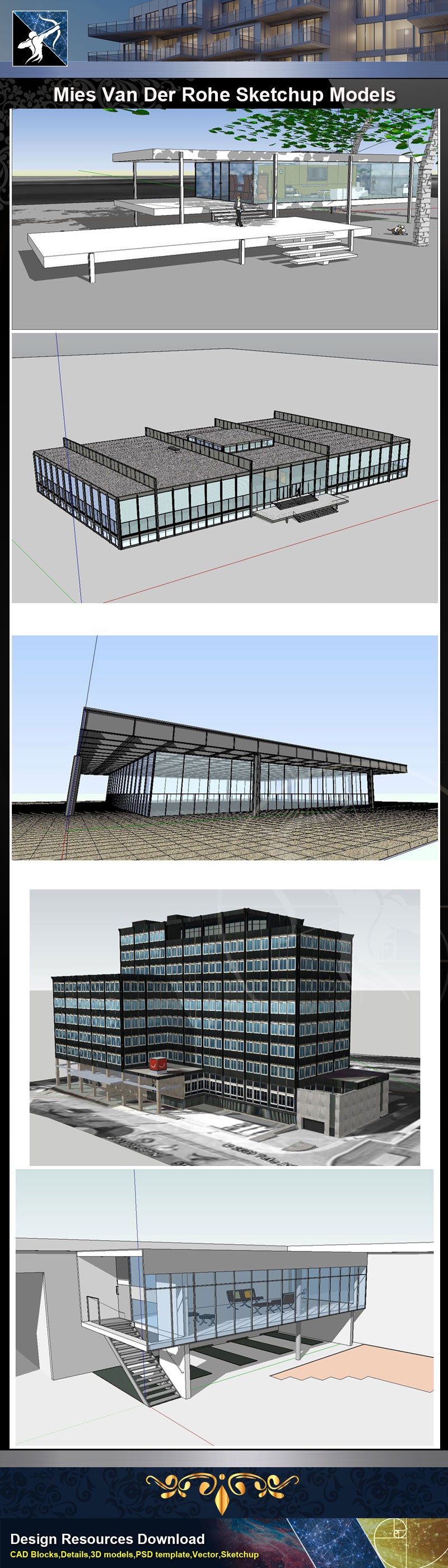 ★Famous Architecture -17 Kinds of Mies Van Der Rohe Sketchup 3D Models