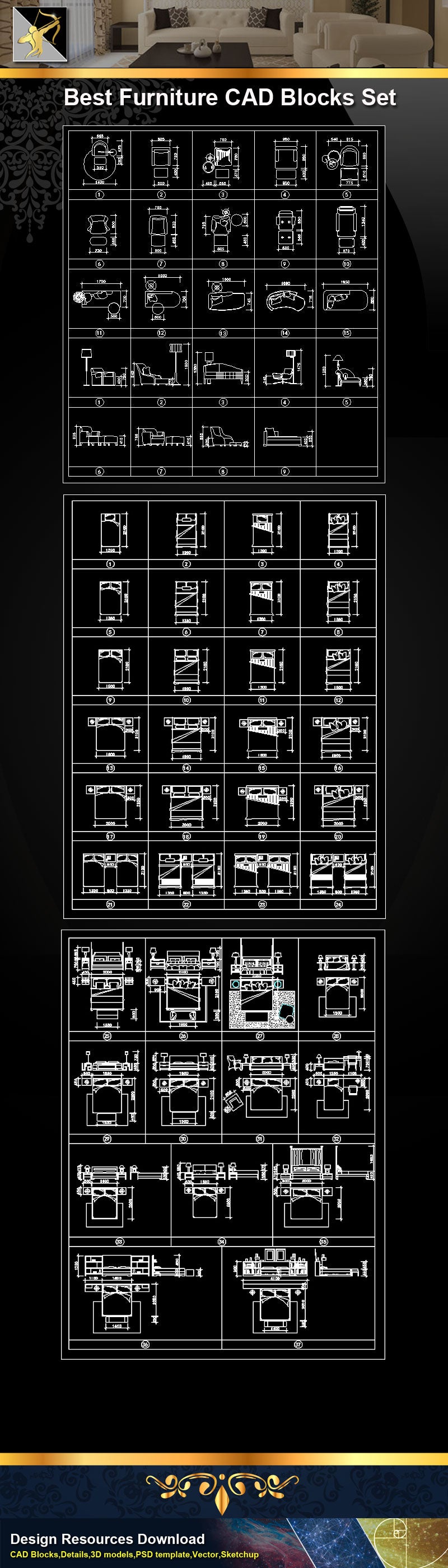 Furniture CAD blocks set,Sofa,Table,Chair,Restroom