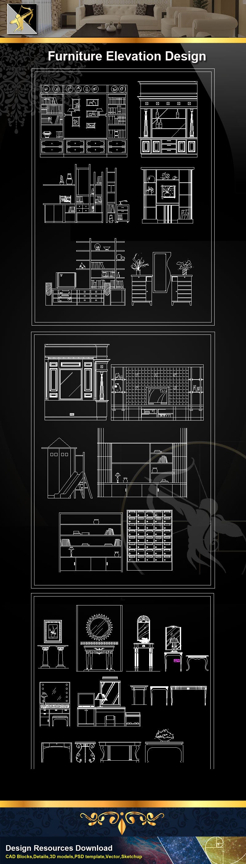 Furniture blocks and elevation ,Sofa,Chair,Cabinet,Appliances Library,Doors & Windows design