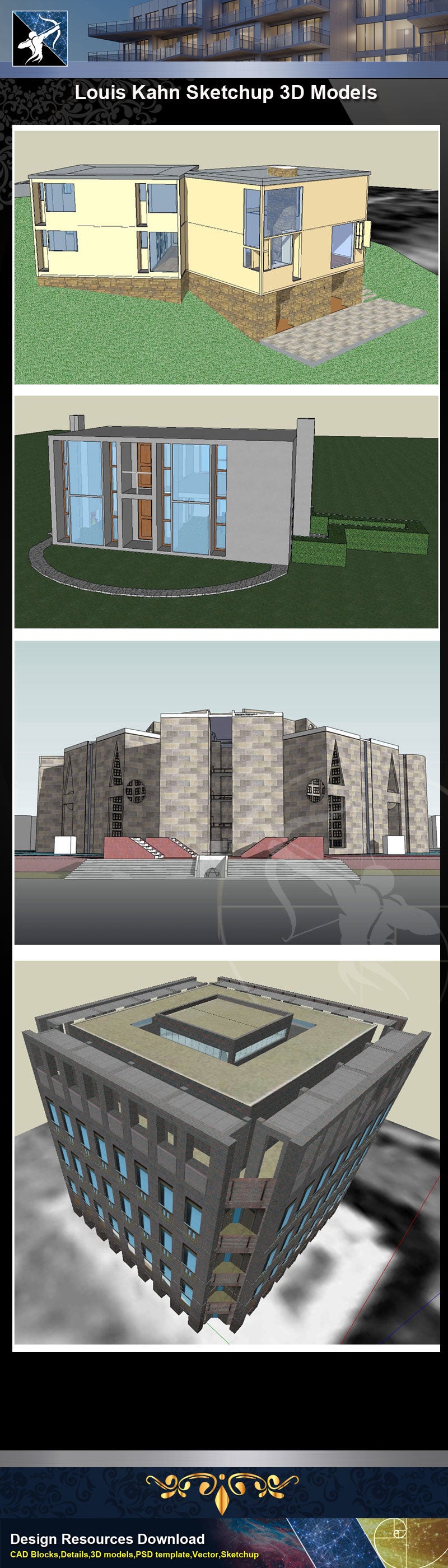 ★Famous Architecture -7 Kinds of Louis Kahn Sketchup 3D Models