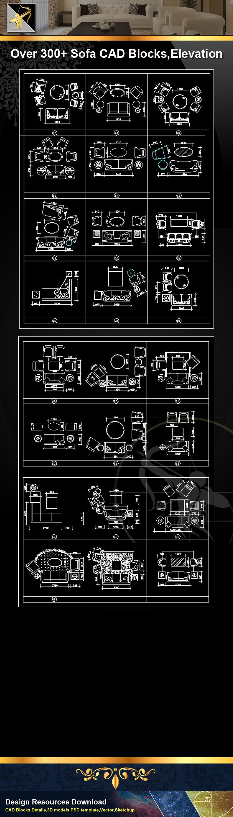 Sofa CAD Blocks,Sofa Elevation,Sofa Design