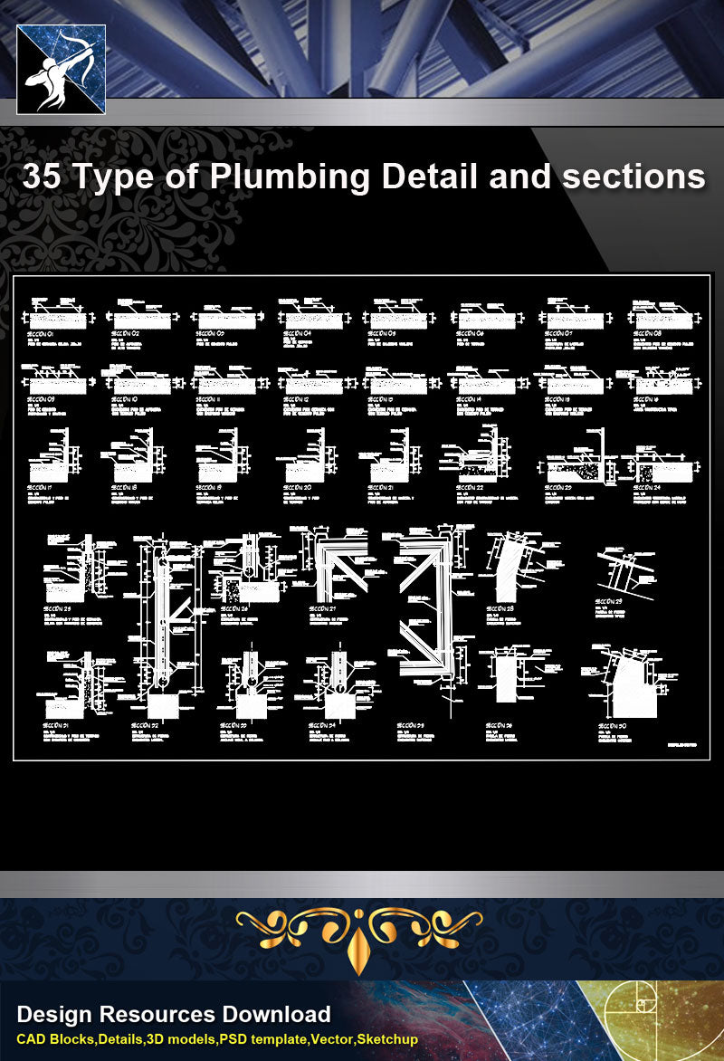 【Sanitations Details】35 Type of Plumbing Detail and sections