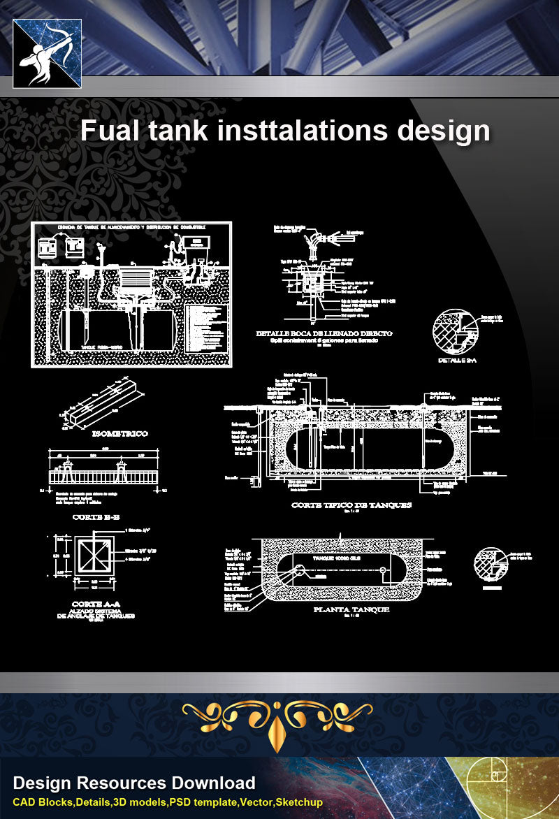 Fual tank insttalations design and detail guide in autocad dwg files