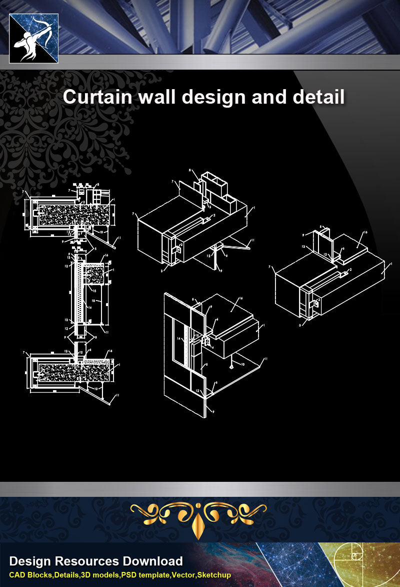 【Wall Details】Curtain wall design and detail in autocad dwg files