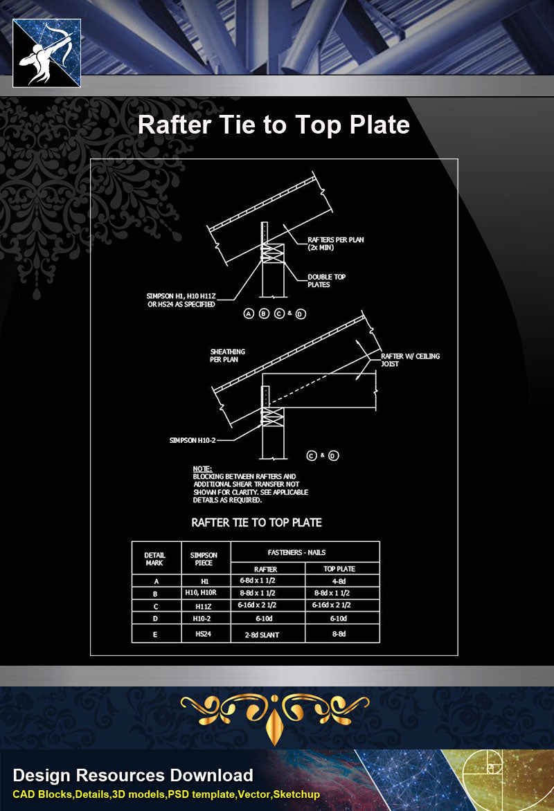 【Free Architecture Details】Rafter Tie to Top Plate