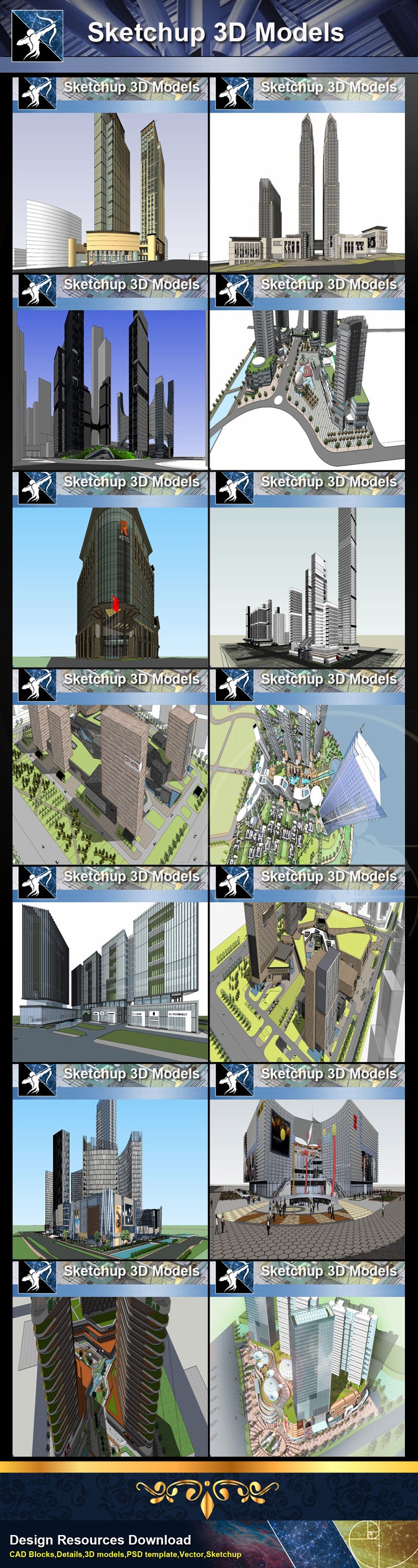 ★Best 28 Types of Residential and Business Building Sketchup 3D Models Collection(Recommanded!!)