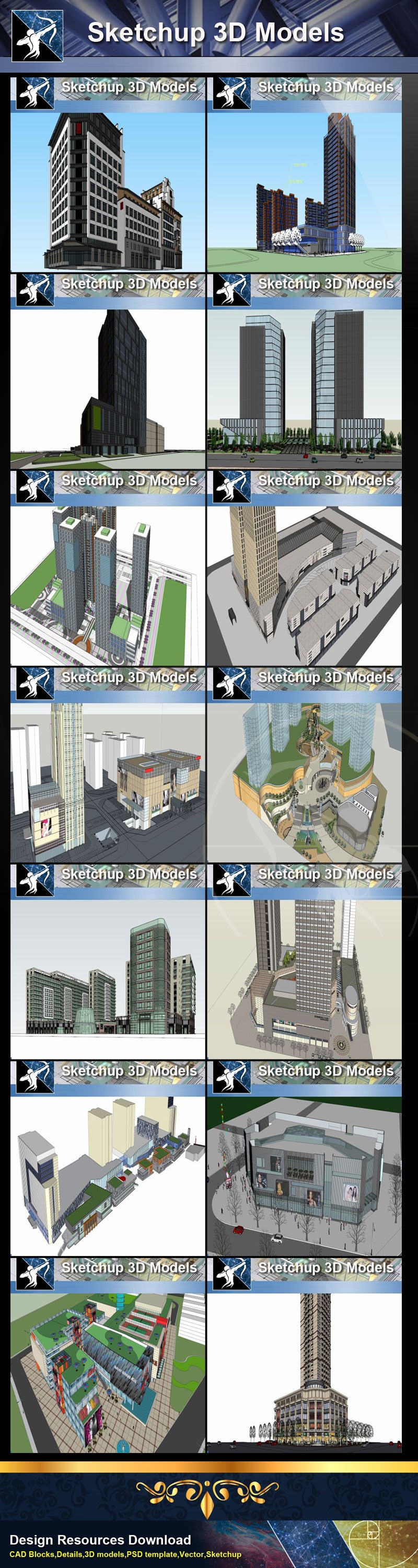 ★Best 37 Types of Commercial,Office Building Sketchup 3D Models Collection(Recommanded!!)