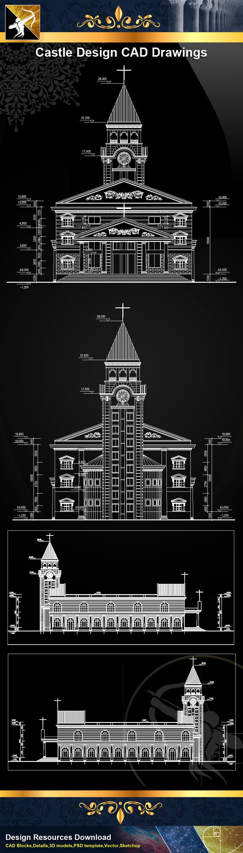 Church Plan,elevation,Details CAD Drawings