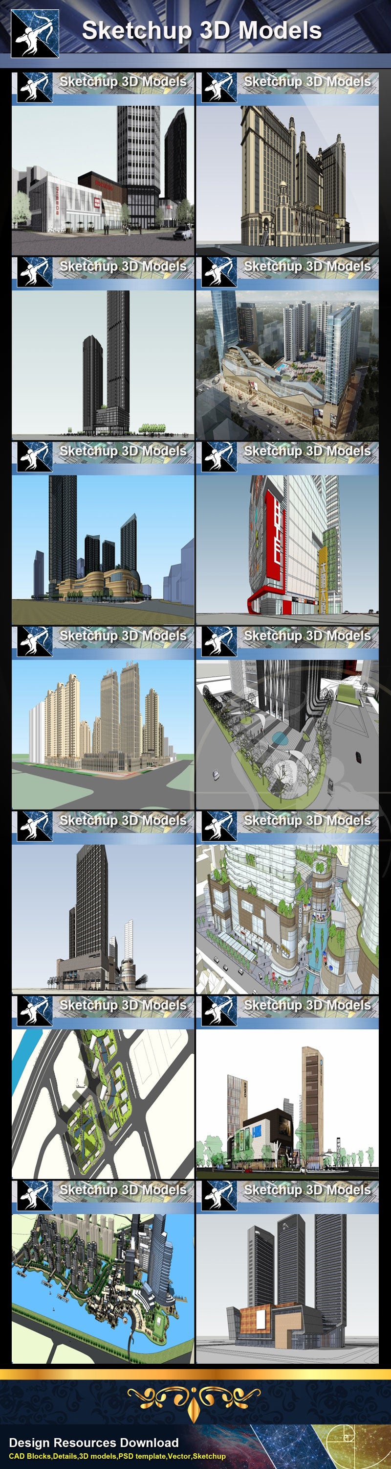 ★Best 28 Types of Residential and Business Building Sketchup 3D Models Collection(Recommanded!!)