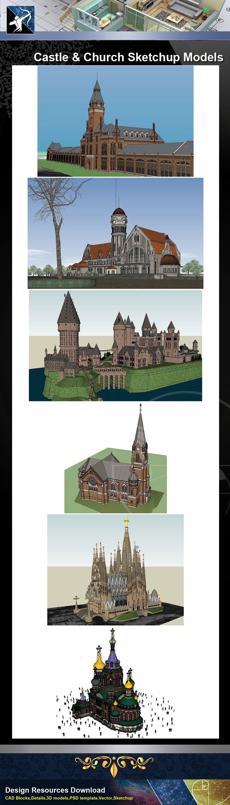 ★Sketchup 3D Models-Castle and Church Sketchup Models
