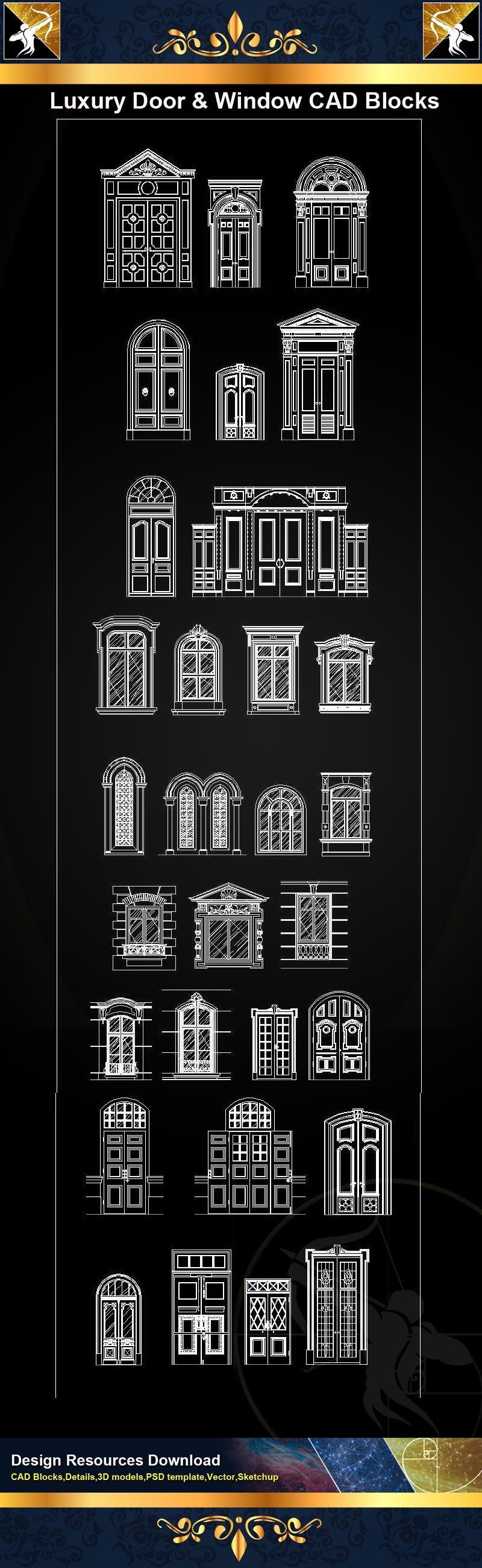 AutoCAD Window Elevations in 2D DWG Format -  Portugal