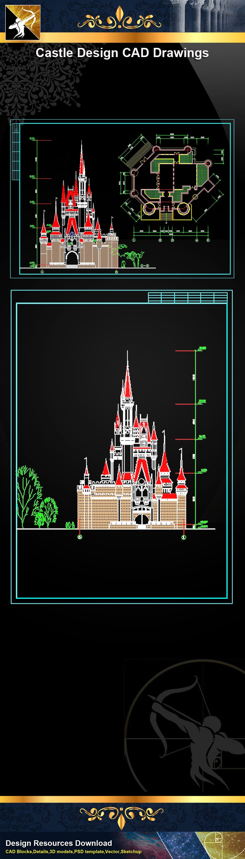 Castle Plan,elevation,Details CAD Drawings