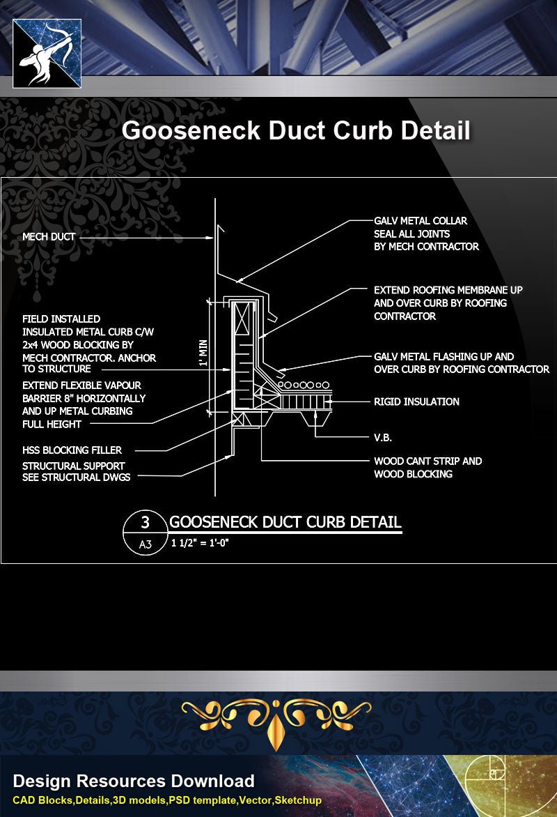 【Free Floor Details】Gooseneck Duct Curb Detail