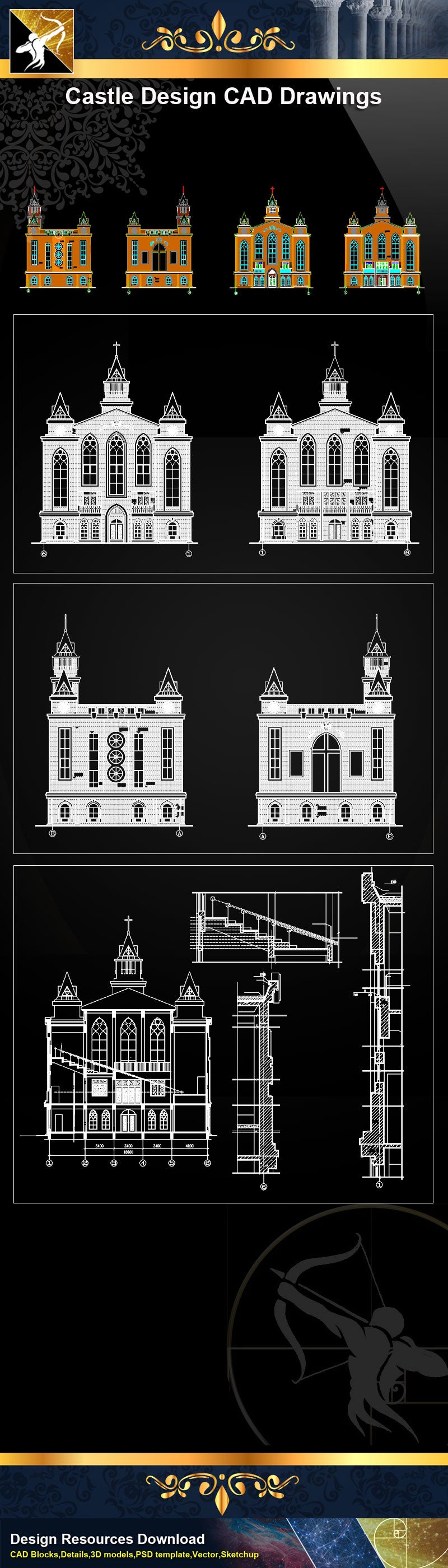 Church Plan,elevation,Details CAD Drawings