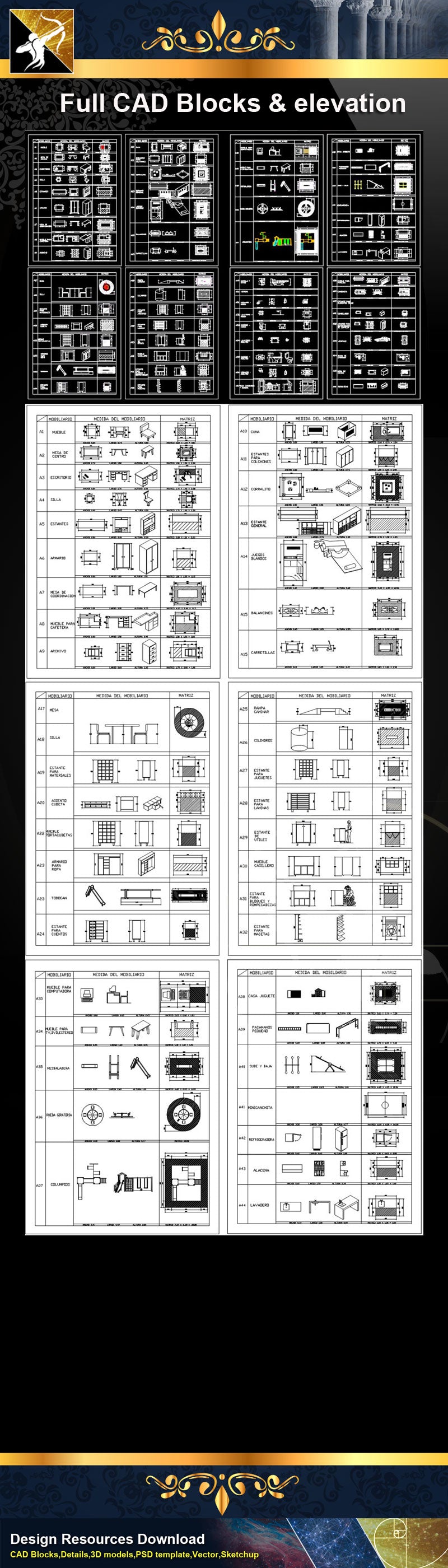 Furniture blocks and elevation ,Sofa,Chair,Cabinet,Appliances Library,Doors & Windows design,Lighting Library,CAD Accessories,Plant Symbols,Landscape Design Blocks,Statues,Ceiling Design,Neoclassical Interiors