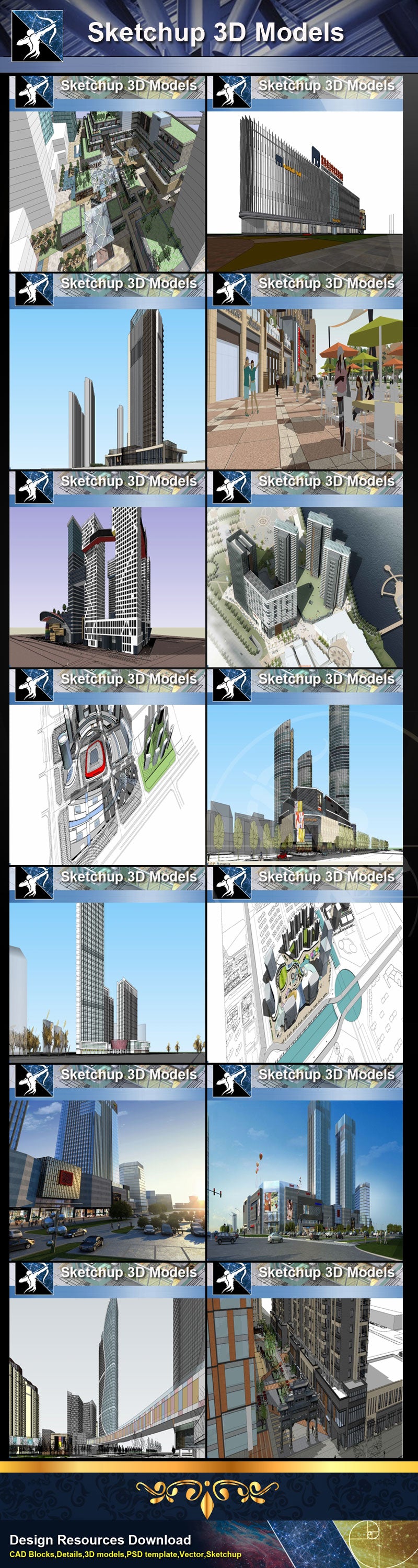 ★Best 23 Types of Commercial Building Sketchup 3D Models Collection(Recommanded!!)