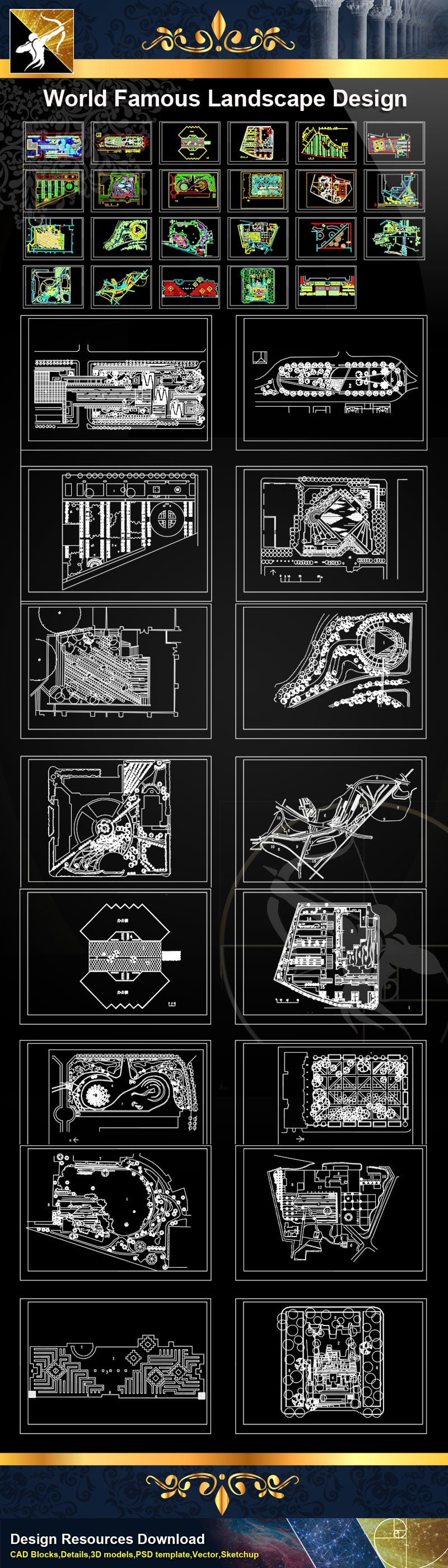 Landscape CAD Design Drawings,Blocks,Statues,elevation