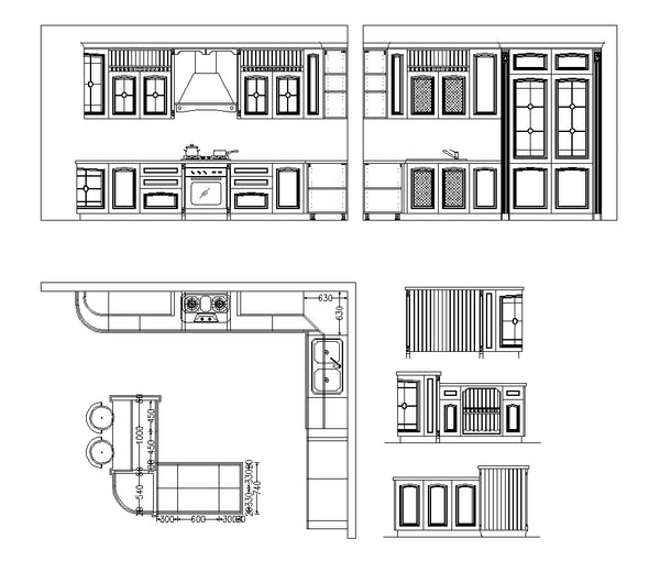 Various Kitchen Cabinet Autocad Blocks  elevation V 2 All 