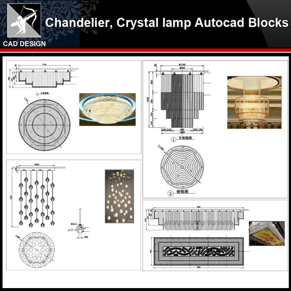 Modern crystal headlights,Chandelier, Crystal lamp Autocad Blocks】-