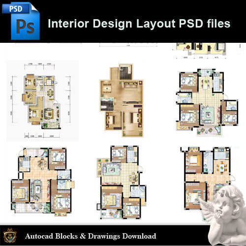 【15 Types of Interior Design Layout Photoshop PSD】