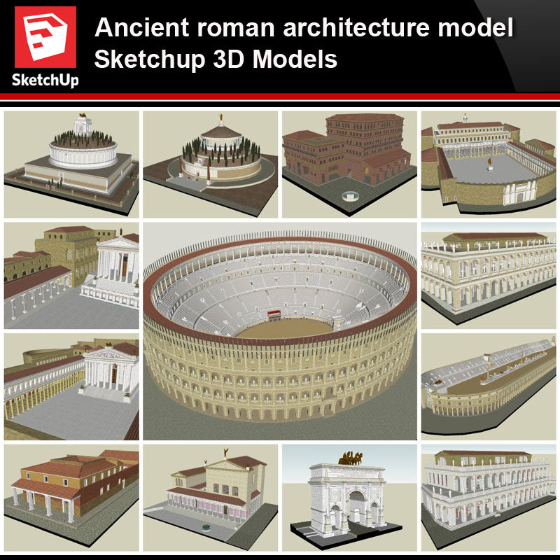 💎【Sketchup Architecture 3D Projects】Ancient roman architecture model- Sketchup 3D Models V1