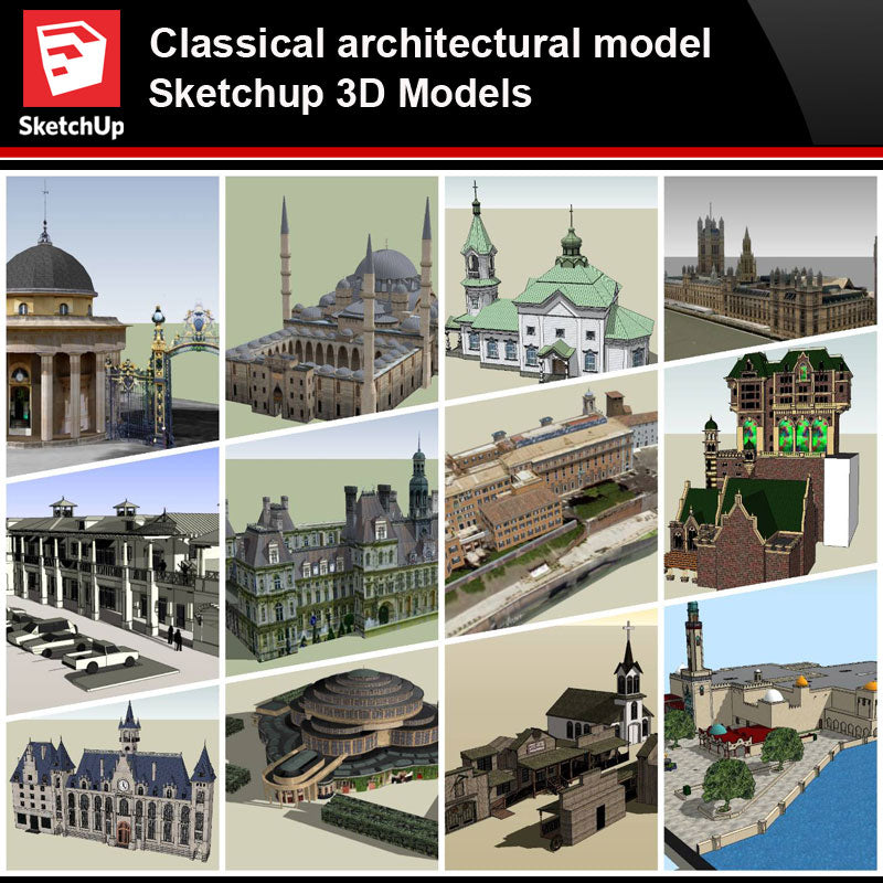 💎【Sketchup Architecture 3D Projects】European Classical Architecture Sketchup 3D Models V2