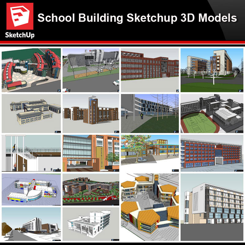 💎【Sketchup Architecture 3D Projects】20 Types of School Design Sketchup 3D Models V2