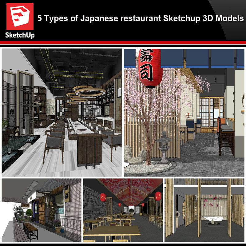 💎【Sketchup Architecture 3D Projects】5 Types of Japanese restaurant Sketchup 3D Models