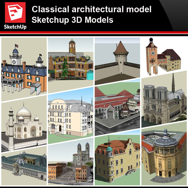 💎【Sketchup Architecture 3D Projects】European Classical Architecture Sketchup 3D Models V3