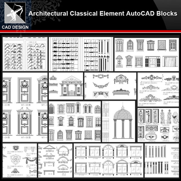 ★【Architectural Classical Element Autocad Blocks V.1】All kinds of architecture decorations CAD blocks Bundle