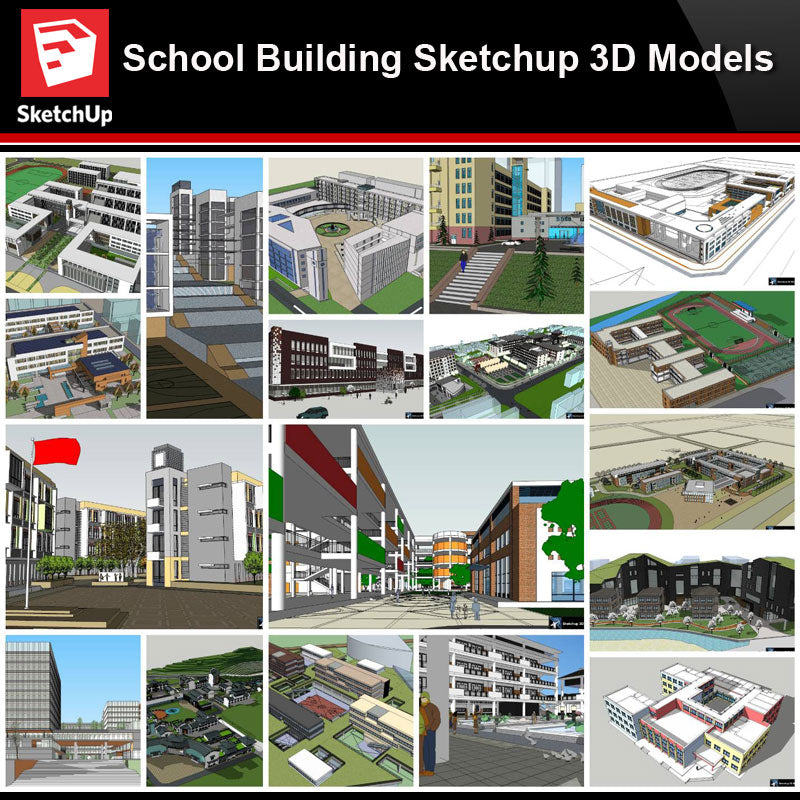 💎【Sketchup Architecture 3D Projects】20 Types of School Design Sketchup 3D Models V4