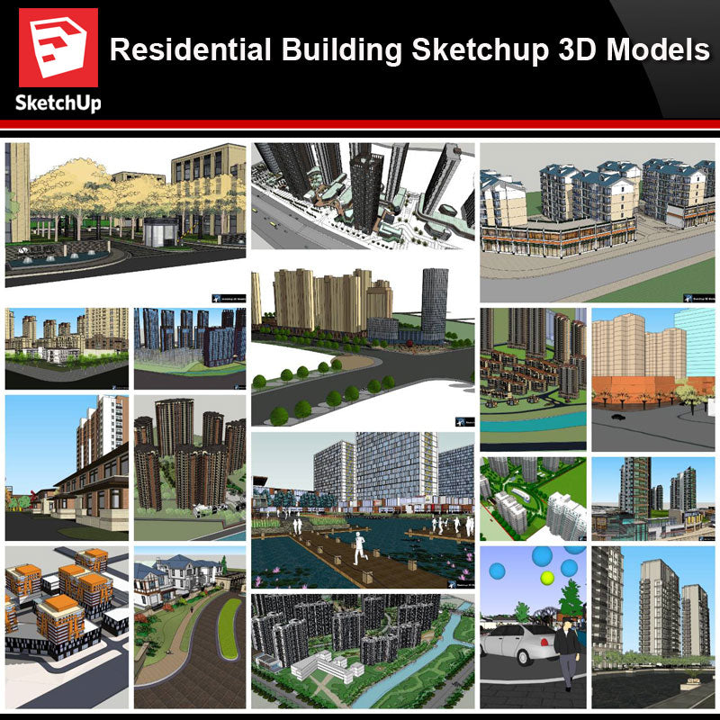 💎【Sketchup Architecture 3D Projects】20 Types of Residential Building Sketchup 3D Models V2