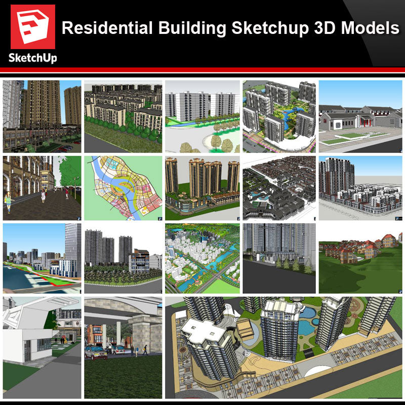 💎【Sketchup Architecture 3D Projects】20 Types of Residential Building Sketchup 3D Models V9