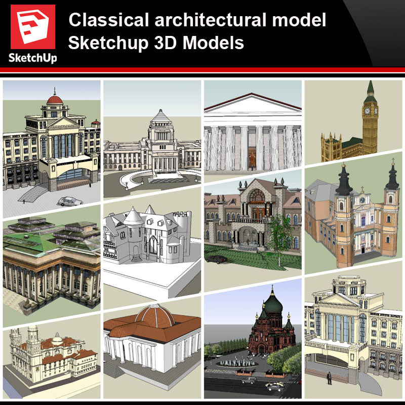 💎【Sketchup Architecture 3D Projects】European Classical Architecture Sketchup 3D Models V1