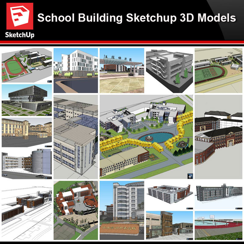 💎【Sketchup Architecture 3D Projects】20 Types of School Design Sketchup 3D Models V8