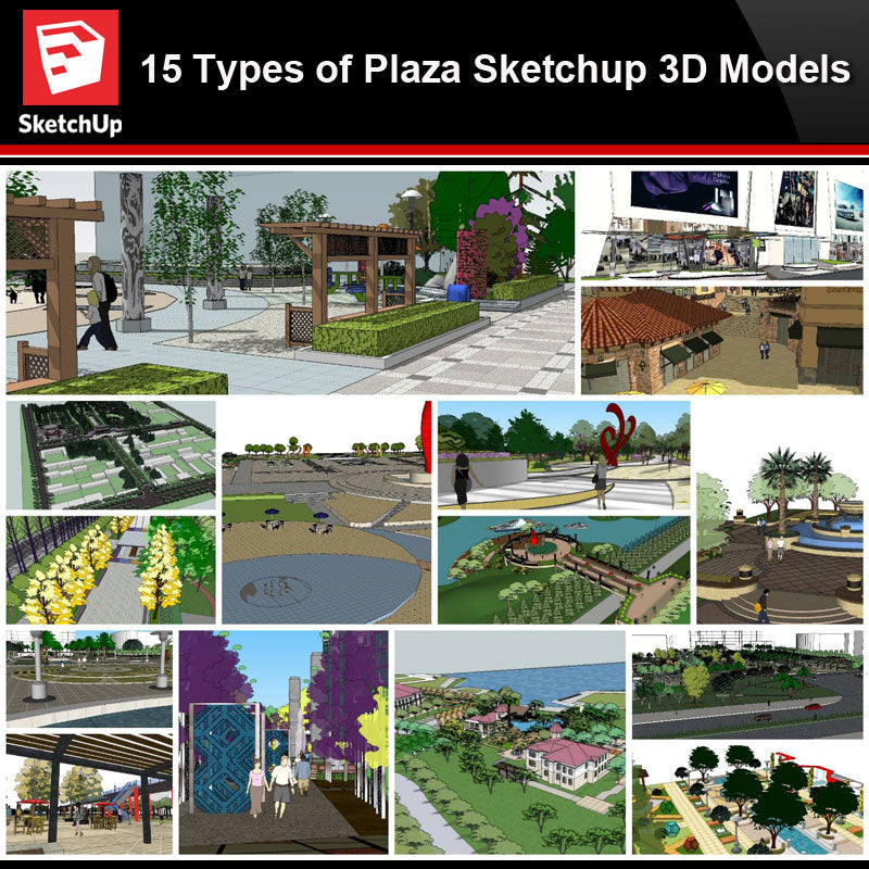 💎【Sketchup Architecture 3D Projects】15 Types of Plaza Landscape Sketchup 3D Models V3