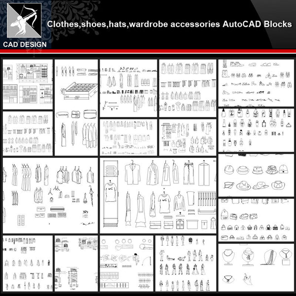 ☆【Clothes,Shoes,Hats,Wardrobe Accessories Autocad Blocks Collections】A